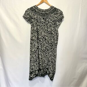 LOFT Black, Green & Cream Ruffled Dress Size XL - Stunning Detail on Top